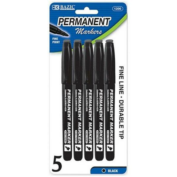 Bazic Products Bazic Black Fine Tip Permanent Markers w/ Pocket Clip 5/Pack Pack of 24 1206